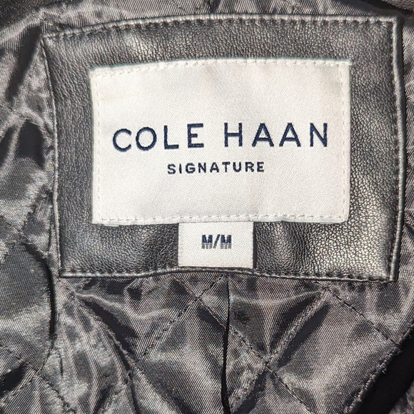 Cole Haan | Black Vegan Leather Gold Zipper Timeless Jacket Women's Size M - Picture 5 of 6